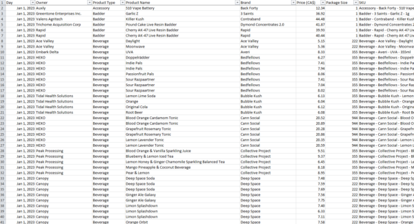 Excel screenshot of January 2023 sample of data